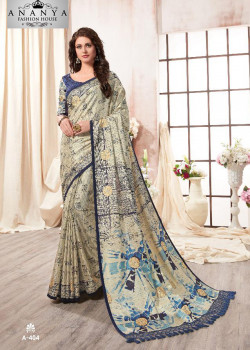 Melodic Multicolor Kanjeevaram Silk Saree with Blue Blouse