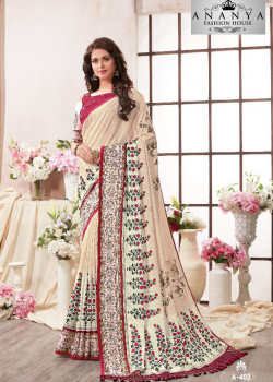 Plushy Off White Kanjeevaram Silk Saree with Wine Blouse