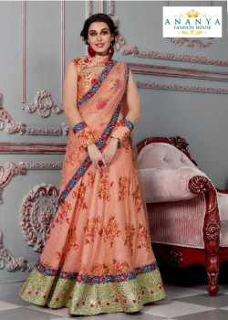 Flamboyant Peach color Silk Designer Lehenga