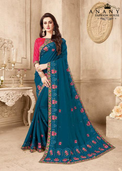 Dazzling Blue   Silk Saree with Magenta Blouse