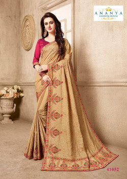Divine Beige Silk Saree with Magenta Blouse