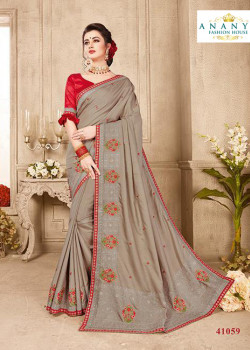Melodic Grey Silk Saree with Maroon Blouse