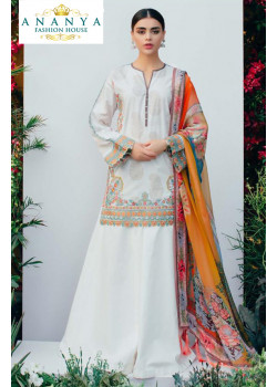Exotic White Pure Cambric Salwar kameez