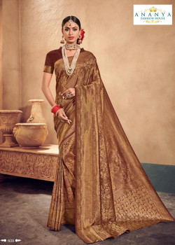 Adorable Brown Brocade Silk Saree with Brown Blouse