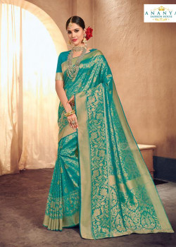 Classic Light Blue Brocade Silk Saree with Light Blue Blouse