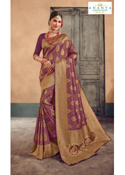 Exotic Purple- Gold Brocade Silk Saree with Purple Blouse