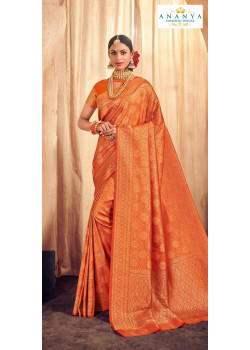 Flamboyant Orange Brocade Silk Saree with Orange Blouse