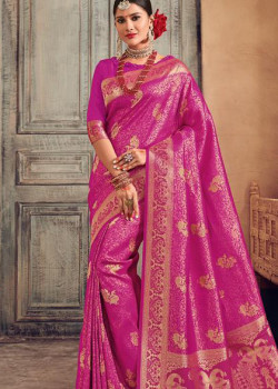 Incredible Magenta Brocade Silk Saree with Magenta Blouse
