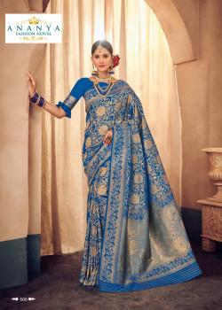 Melodic Blue Brocade Silk Saree with Blue Blouse