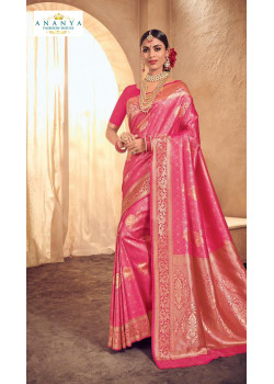 Trendy Pink Brocade Silk Saree with Pink Blouse