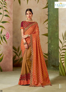 Adorable Red- Beige Silk Saree with Wine Blouse