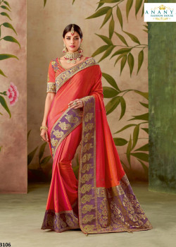 Dazzling Orange- Purple Dual Tone Silk Saree with Grey Blouse