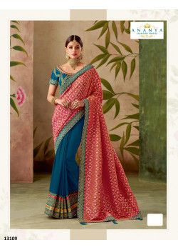 Exotic Pink- Turquoise Silk Saree with Pink- Turquoise Blouse