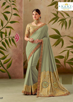Flamboyant Pastel Green Silk Saree with Pastel Green Blouse