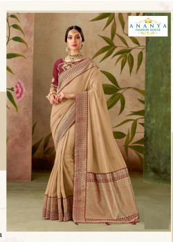 Incredible Beige   Silk Saree with Maroon Blouse