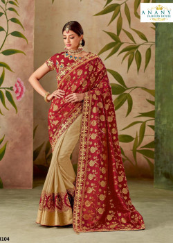 Melodic Cream- Red Silk Saree with Red Blouse