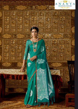 Charming Rama Green Silk Saree with Rama Green Blouse