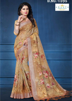 Dazzling Light Brown Linen Saree with Light Brown Blouse