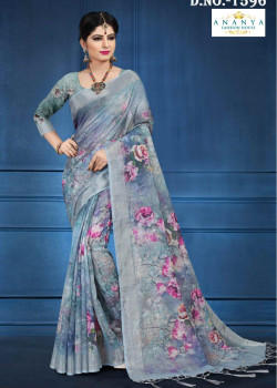 Divine Grey Linen Saree with Grey Blouse