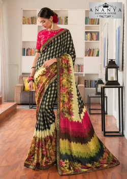 Enigmatic Multicolor Silk- Jacquard Saree with Rani Pink Blouse