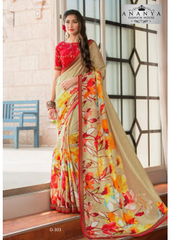 Magnificient Multicolor Silk- Jacquard Saree with Red Blouse