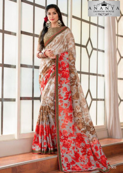 Plushy Multicolor Silk- Jacquard Saree with Beige Blouse