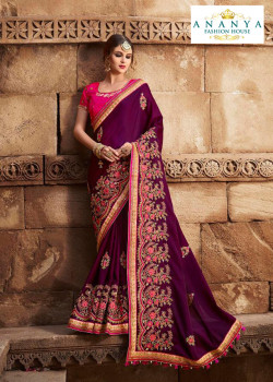 Charming Dark Purple Silk modal Saree with Magenta Blouse