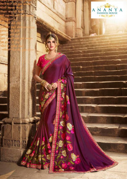 Flamboyant Dark Purple Silk modal Saree with Magenta Blouse
