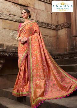 Magnificient Light Orange Silk modal Saree with Magenta Blouse