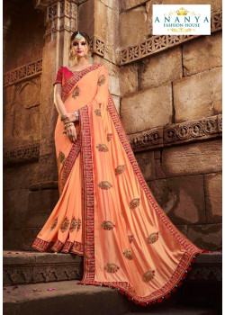 Melodic Peach Silk modal Saree with Red Blouse