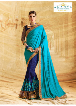Adorable Blue- Dark Blue Banarasi Silk- Santoon Silk Saree with Dark Blue Blouse