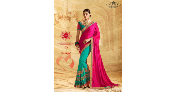 Pink Color With Blue Border Copper Zari & Blouse at Rs 649 | Fancy Sarees  in Surat | ID: 2850299351888