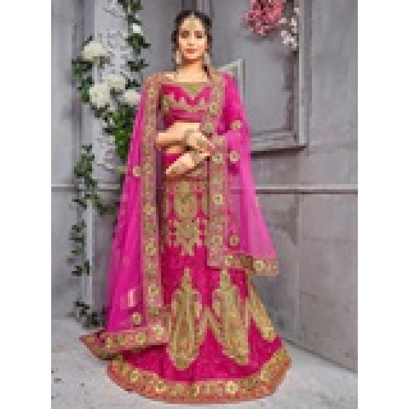 Dazzling Rani color Pure Silk Wedding Lehenga