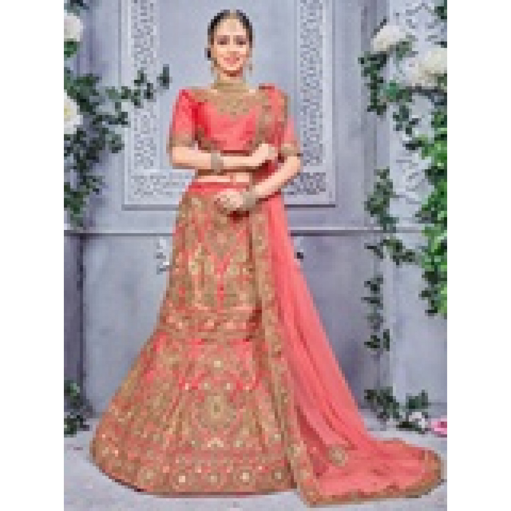 Gajri Pink Color Embroidery Work Banarasi Silk Wedding Wear Lehenga Choli  -4531155262 | Heenastyle