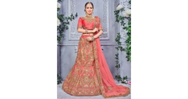 Coral Woven Silk Banarasi Lehenga Set Design by Aditi Gupta at Pernia's Pop  Up Shop 2024