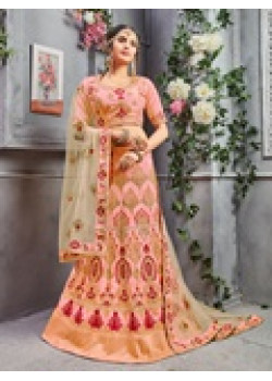 Incredible Peach color Pure Silk Designer Lehenga
