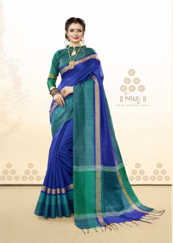 Magnificient Blue  Khadi Cotton Silk  Saree with rama Blouse