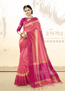 Melodic pink Khadi Cotton Silk  Saree with pink Blouse