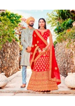 Adorable Red color Satin Silk Wedding Lehenga