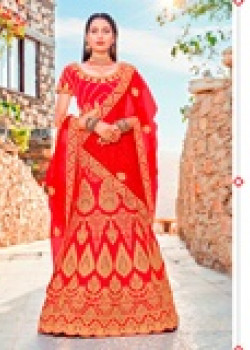 Classic Red color Satin Silk Wedding Lehenga