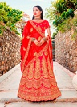 Luscious Red color Satin Silk Wedding Lehenga