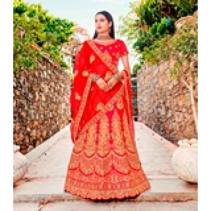 Luscious Red color Satin Silk Wedding Lehenga