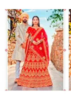 Trendy Red color Satin Silk Wedding Lehenga