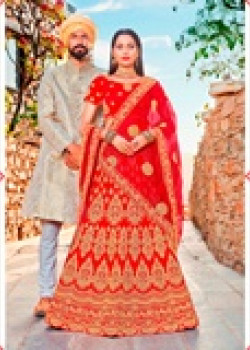 Trendy Red color Satin Silk Wedding Lehenga