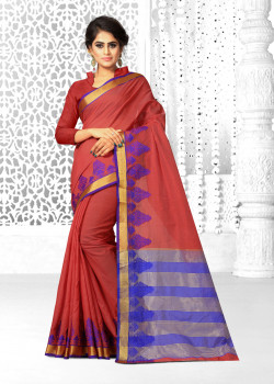 Adorable Brown Family Cotton Silk Saree with Brown Family Blouse