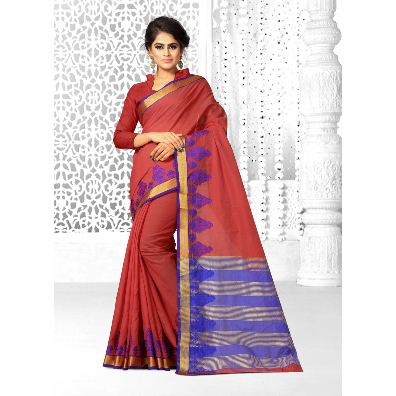 Adorable Brown Family Cotton Silk Saree with Brown Family Blouse