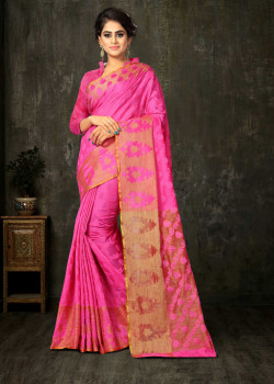 Enigmatic Pink Cotton Silk Saree with Pink Blouse