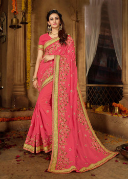 Adorable Light Pink Vichitra Silk Saree with Light Pink Blouse