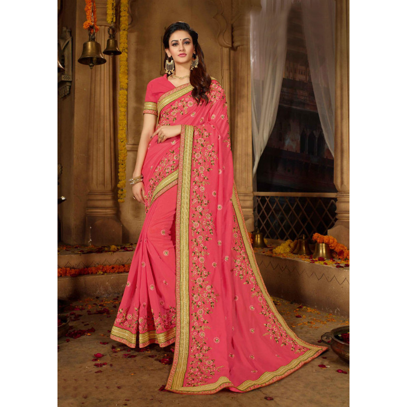 Adorable Light Pink Vichitra Silk Saree with Light Pink Blouse