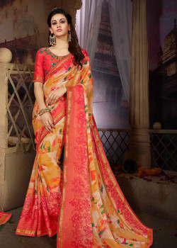 Charming Peach Rangoli Georgette Saree with Peach Blouse